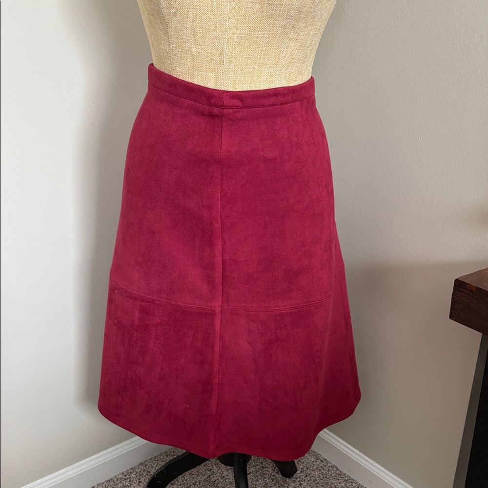 Elegant Burgandy Red Women's Faux SuedeSkirt